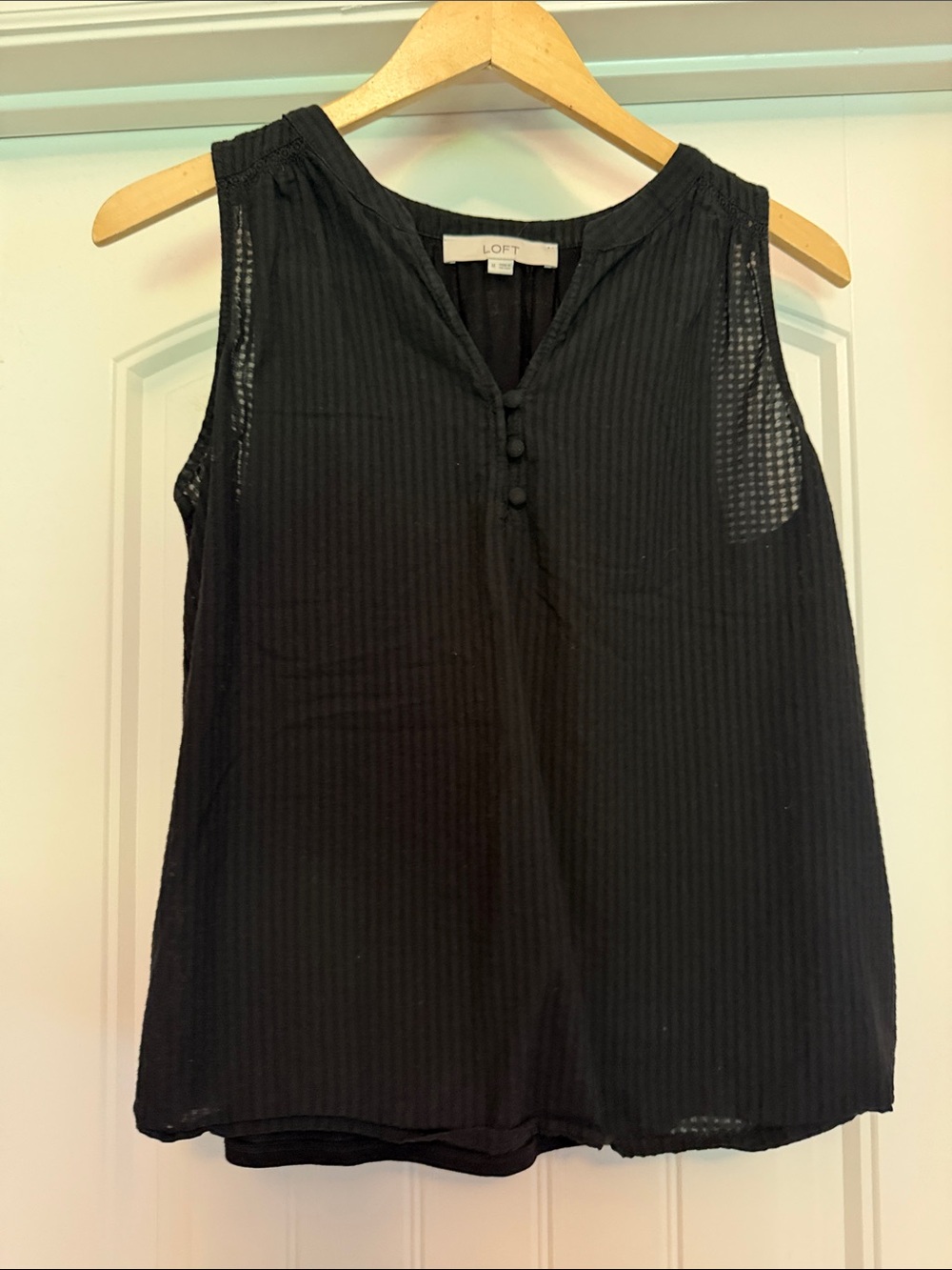 LOFT Black Sleeveless V-Neck Button Tank